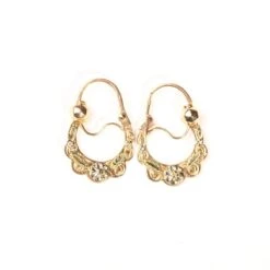 Boucles D'oreilles Créoles Savoyardes à Décor Floral En Or