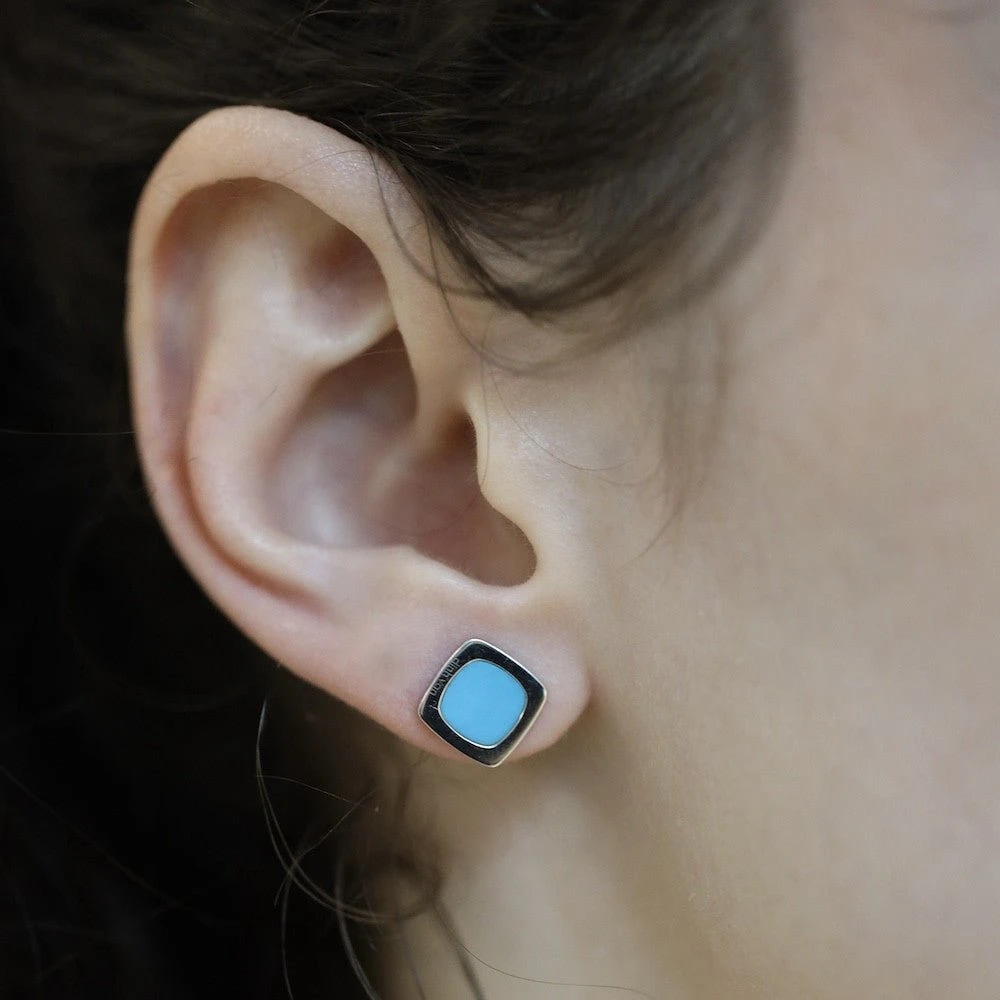 Boucles D’oreilles DINH VAN "Impression" En Or Gris Et Turquoises 2 Boucles D’oreilles DINH VAN "Impression" En Or Gris Et Turquoises – Image 2