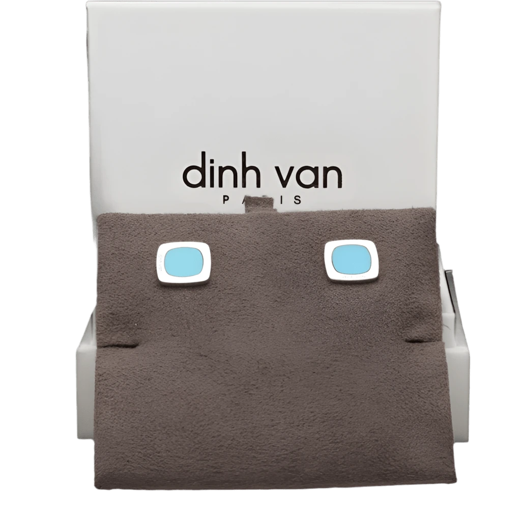 Boucles D’oreilles DINH VAN "Impression" En Or Gris Et Turquoises 5 Boucles D’oreilles DINH VAN "Impression" En Or Gris Et Turquoises – Image 5