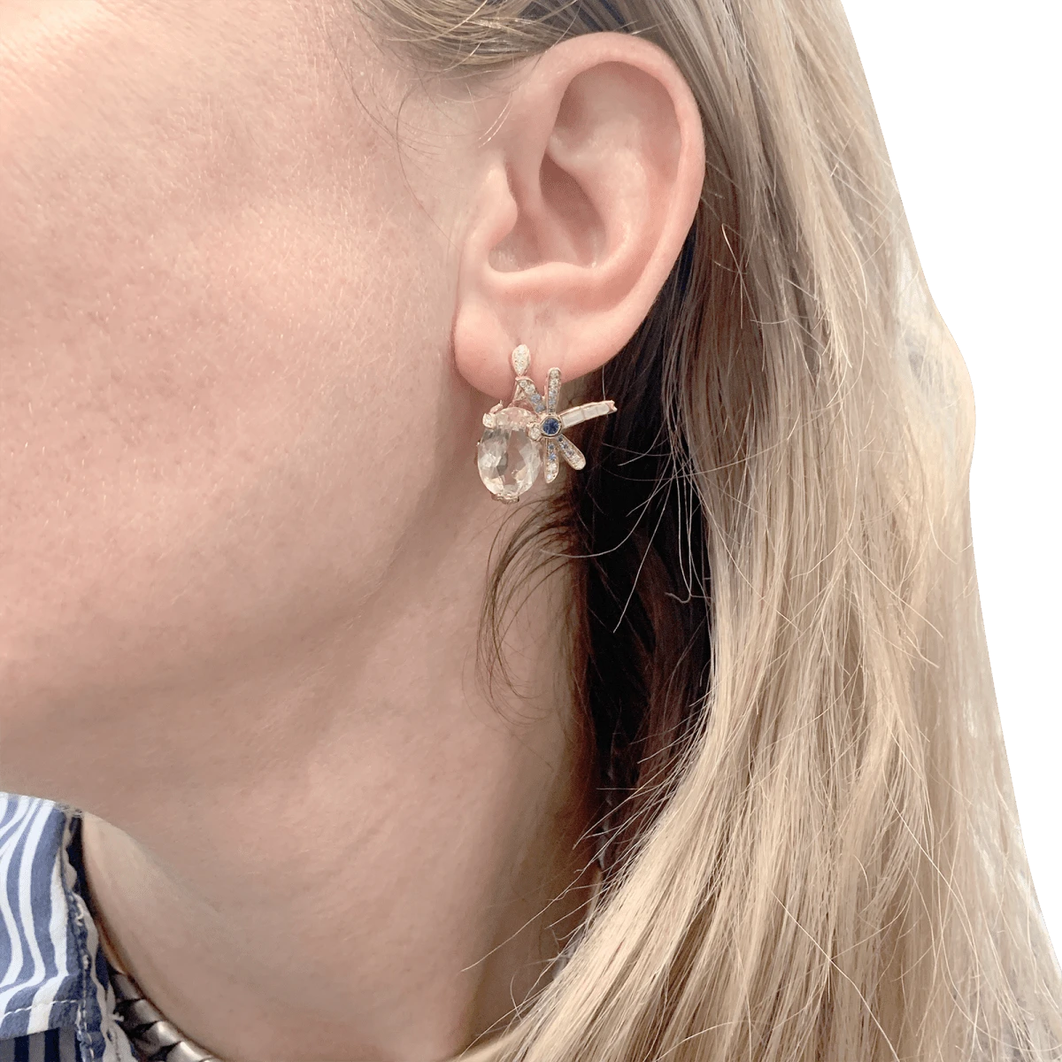 Miller Boucles D'oreilles DIOR "Gourmande" En Or Rose, Morganite, Nacre, Saphirs Et Diamants 2 Miller Boucles D'oreilles DIOR "Gourmande" En Or Rose, Morganite, Nacre, Saphirs Et Diamants – Image 2