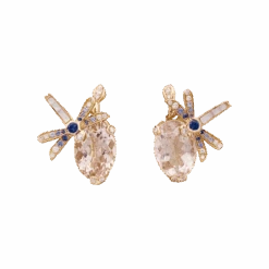 Miller Boucles D'oreilles DIOR "Gourmande" En Or Rose, Morganite, Nacre, Saphirs Et Diamants