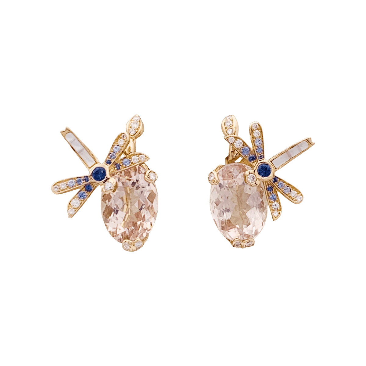 Miller Boucles D'oreilles DIOR "Gourmande" En Or Rose, Morganite, Nacre, Saphirs Et Diamants 1 Miller Boucles D'oreilles DIOR "Gourmande" En Or Rose, Morganite, Nacre, Saphirs Et Diamants