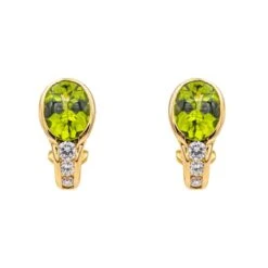 Boucles D'oreilles Dormeuses En Or Jaune, Péridots Et Diamants