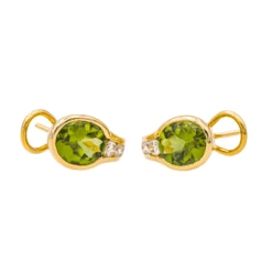 Boucles D'oreilles Dormeuses En Or Jaune, Péridots Et Diamants -Castafiore Boutique boucles doreilles dormeuses en or jaune peridots et diamants 9816706