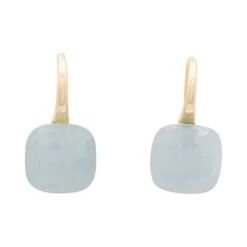 Miller Boucles D'oreilles Dormeuses POMELLATO "Nudo Classic" En Or Jaune Et Aigue-marine Laiteuse