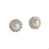 Boucles D'oreilles Puces En Or Blanc, Perle Et Diamants