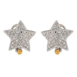 Boucles D'oreilles En Or Blanc Et Jaune Et Diamant