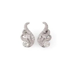 Boucles D'oreilles Clip En Or Blanc, Platine Et Diamants