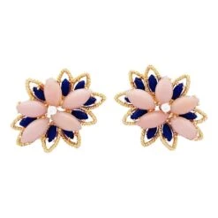 Miller Boucles D'oreilles En Or Jaune, Lapis Lazuli, Corail Et Diamants