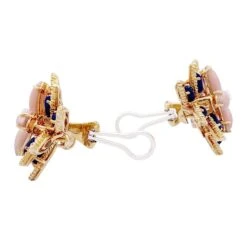 Miller Boucles D'oreilles En Or Jaune, Lapis Lazuli, Corail Et Diamants -Castafiore Boutique boucles doreilles en or jaune lapis lazuli corail et diamants 697606