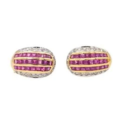 Boucles D'oreilles En Or Jaune, Rubis Et Diamants -Castafiore Boutique boucles doreilles en or jaune rubis et diamants 3490502