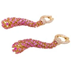 Miller Boucles D'oreilles En Or Jaune, Saphirs Roses Et Diamants -Castafiore Boutique boucles doreilles en or jaune saphirs roses et diamants 919257