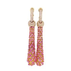 Miller Boucles D'oreilles En Or Jaune, Saphirs Roses Et Diamants