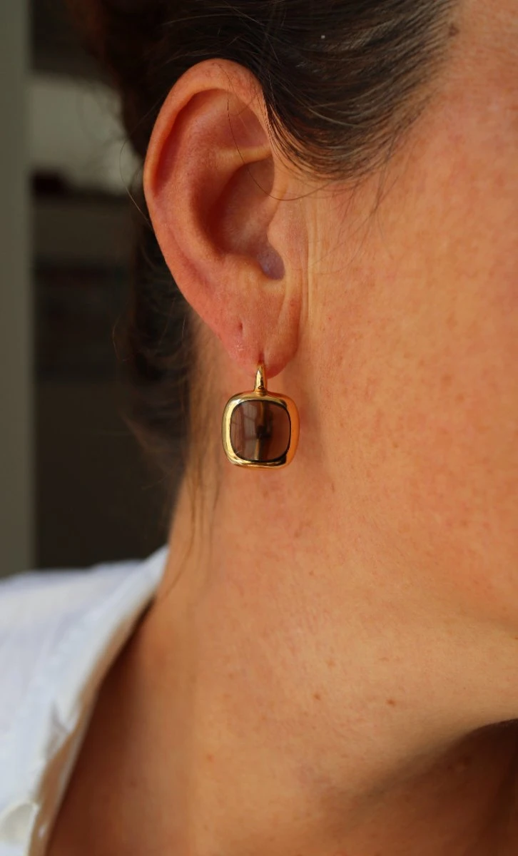 Boucles D'oreilles Dormeuses En Or Rose Et Pierre Semi-précieuse 2 Boucles D'oreilles Dormeuses En Or Rose Et Pierre Semi-précieuse – Image 2