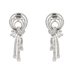Boucles D'oreilles Rétro En Palladium Et Diamants