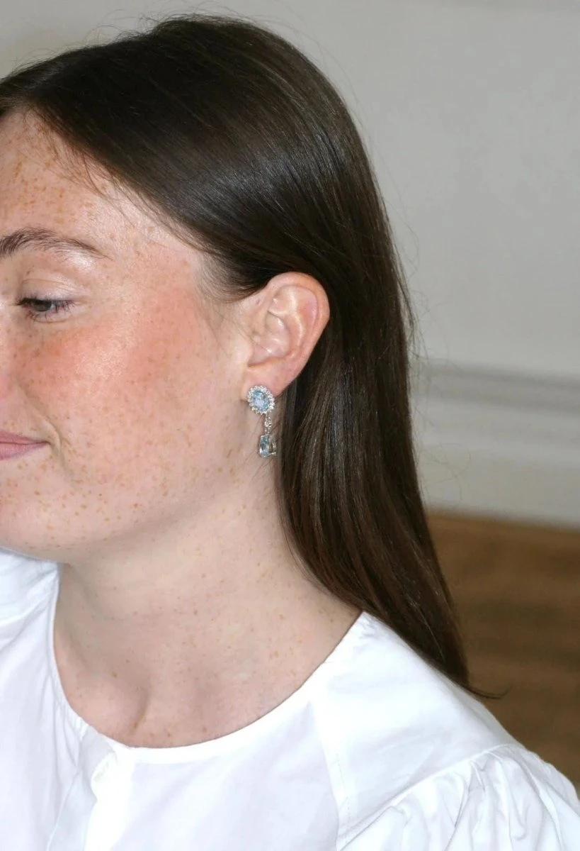 Boucles D'oreilles Gouttes Topaze Bleue Et Diamant Sur Or Blanc 8 Boucles D'oreilles Gouttes Topaze Bleue Et Diamant Sur Or Blanc – Image 8