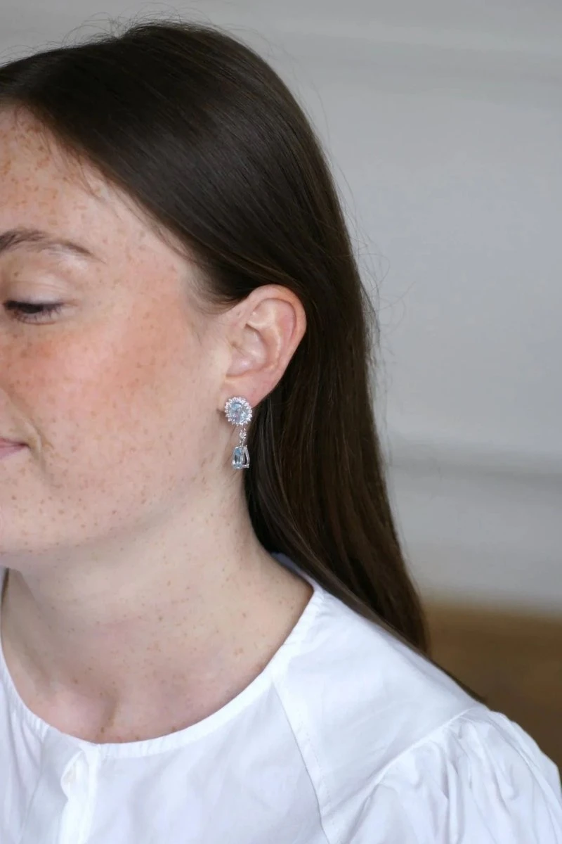 Boucles D'oreilles Gouttes Topaze Bleue Et Diamant Sur Or Blanc 6 Boucles D'oreilles Gouttes Topaze Bleue Et Diamant Sur Or Blanc – Image 6