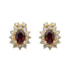 Boucles D'oreilles Marguerite Or Jaune Grenat