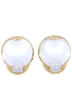 Boucles D'oreilles Nacre Et Diamants En Or Jaune