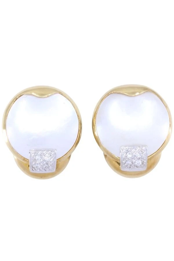 Boucles D'oreilles Nacre Et Diamants En Or Jaune 1 Boucles D'oreilles Nacre Et Diamants En Or Jaune