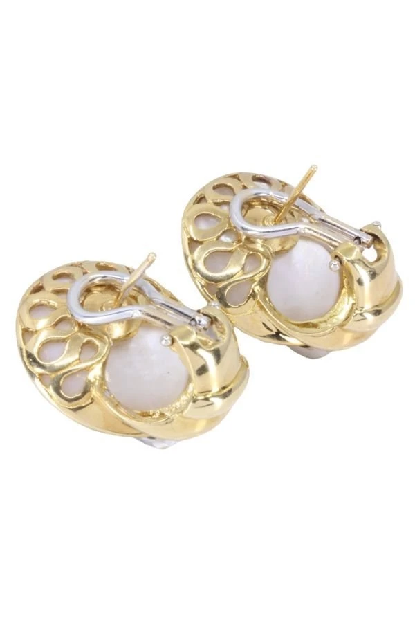 Boucles D'oreilles Nacre Et Diamants En Or Jaune 3 Boucles D'oreilles Nacre Et Diamants En Or Jaune – Image 3