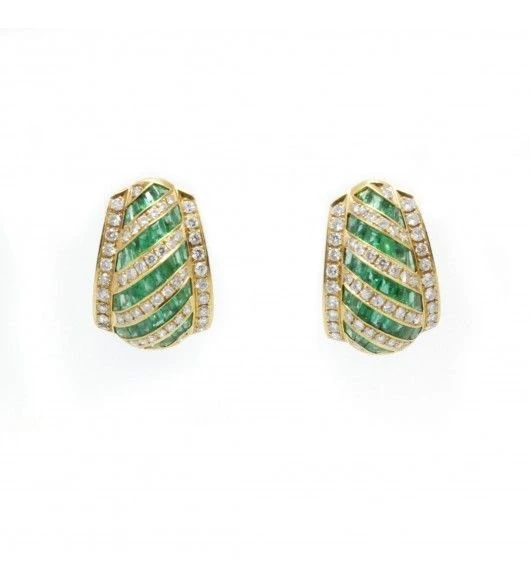 Boucles D'oreilles - Or. Diamants Et émeraudes 1 Boucles D'oreilles - Or. Diamants Et émeraudes