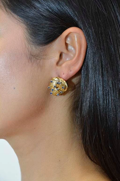 Boucles D'oreilles Or Jaune 18k Saphirs 2 Boucles D'oreilles Or Jaune 18k Saphirs – Image 2
