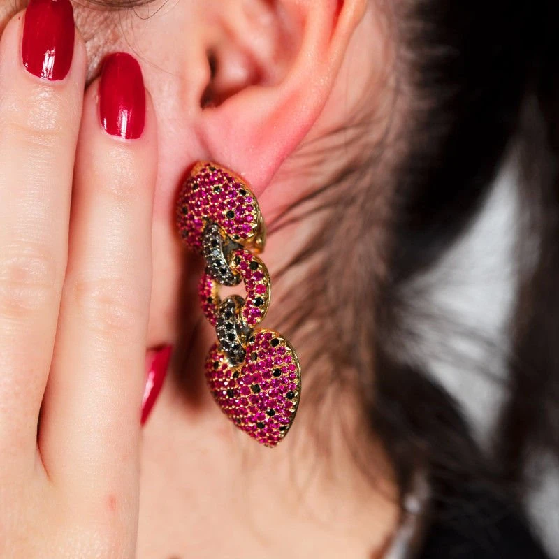 Boucles D'oreilles Or Jaune Diamants Rubis 2 Boucles D'oreilles Or Jaune Diamants Rubis – Image 2