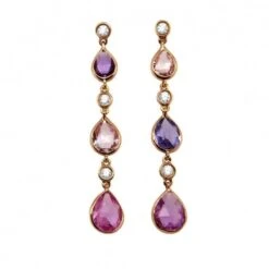 Boucles D'oreilles Or Rose Saphirs Diamants