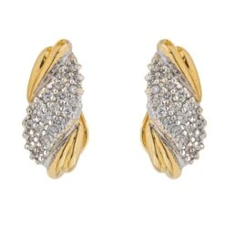 Boucles D'oreilles Pavées En Or Jaune Et Blanc Et Diamant