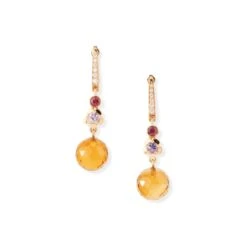Boucles D'oreilles Pendantes CHANEL "Mademoiselle" En Or Jaune, Citrines, Rubellites, Améthystes Et Diamants