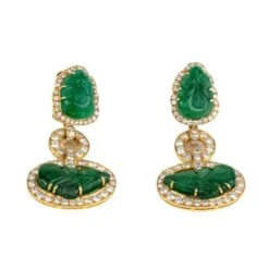 Boucles D'oreilles Pendantes DAVID WEBB Feuilles En Or Jaune, émeraudes Et Diamants