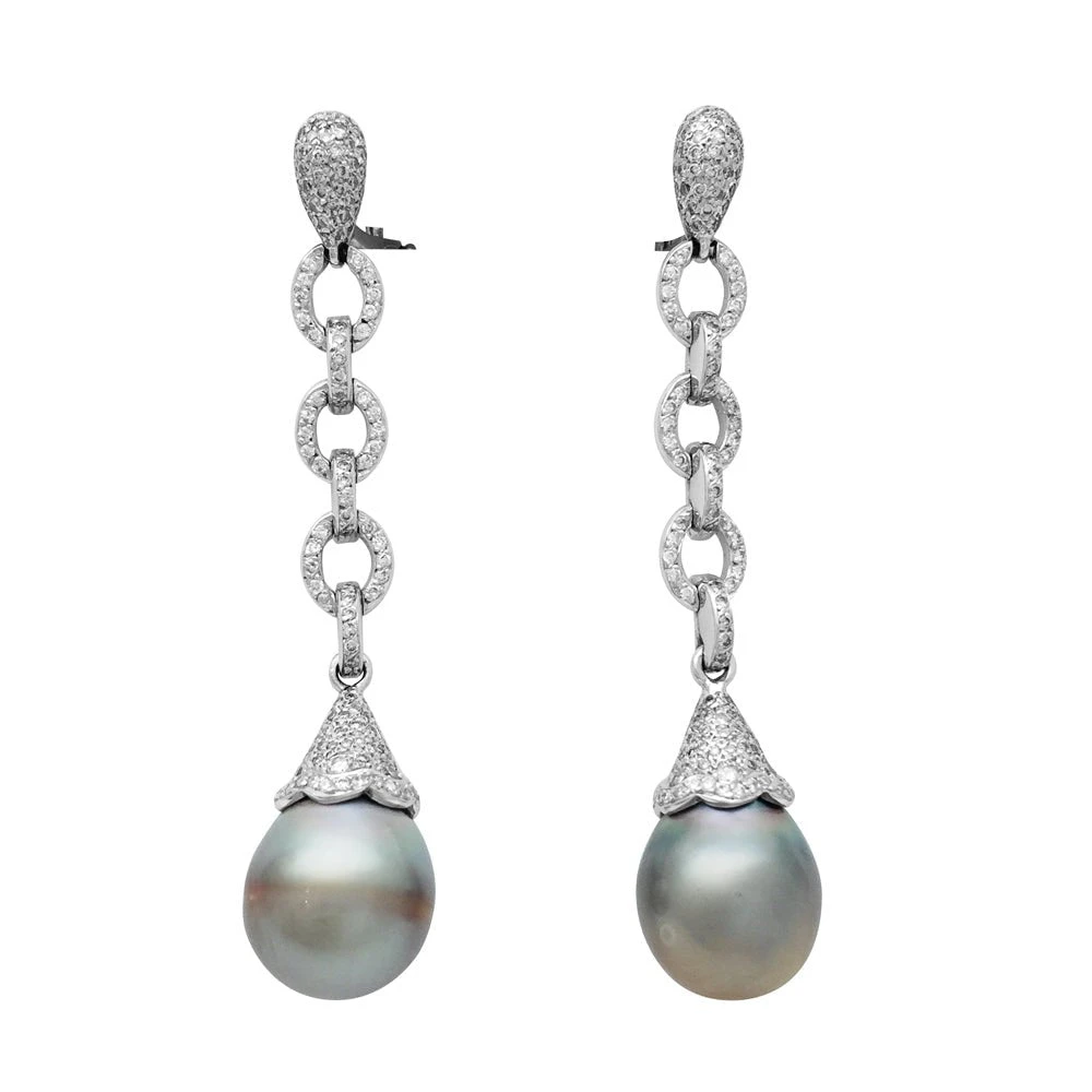 Miller Boucles D'oreilles Pendantes En Or Blanc, Diamants Et Perles 1 Miller Boucles D'oreilles Pendantes En Or Blanc, Diamants Et Perles