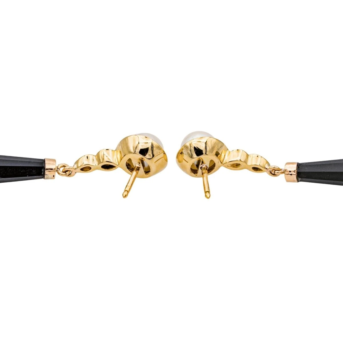Boucles D'oreilles Pendantes En Or Jaune, Perles, Onyx Et Diamants 4 Boucles D'oreilles Pendantes En Or Jaune, Perles, Onyx Et Diamants – Image 4