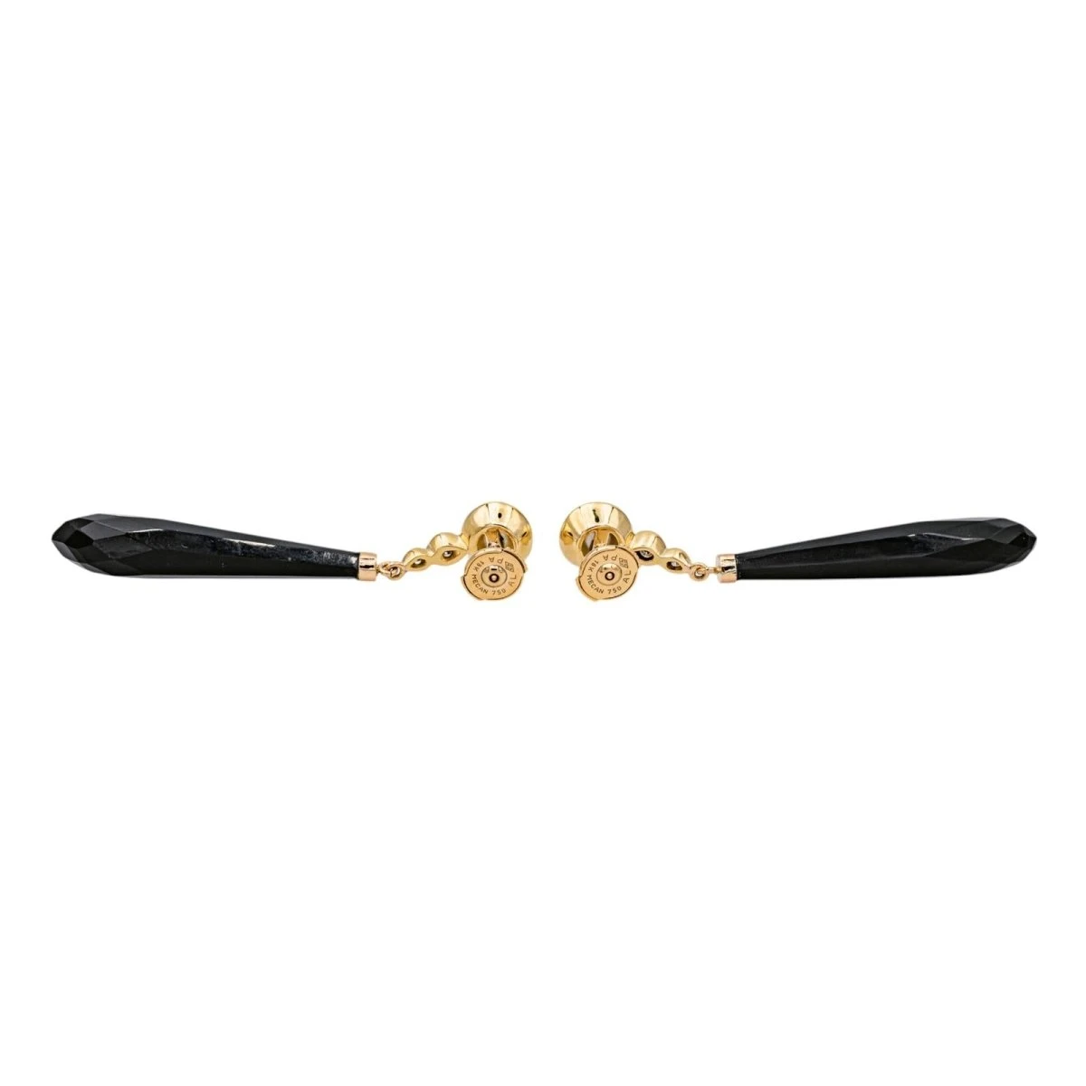 Boucles D'oreilles Pendantes En Or Jaune, Perles, Onyx Et Diamants 6 Boucles D'oreilles Pendantes En Or Jaune, Perles, Onyx Et Diamants – Image 6