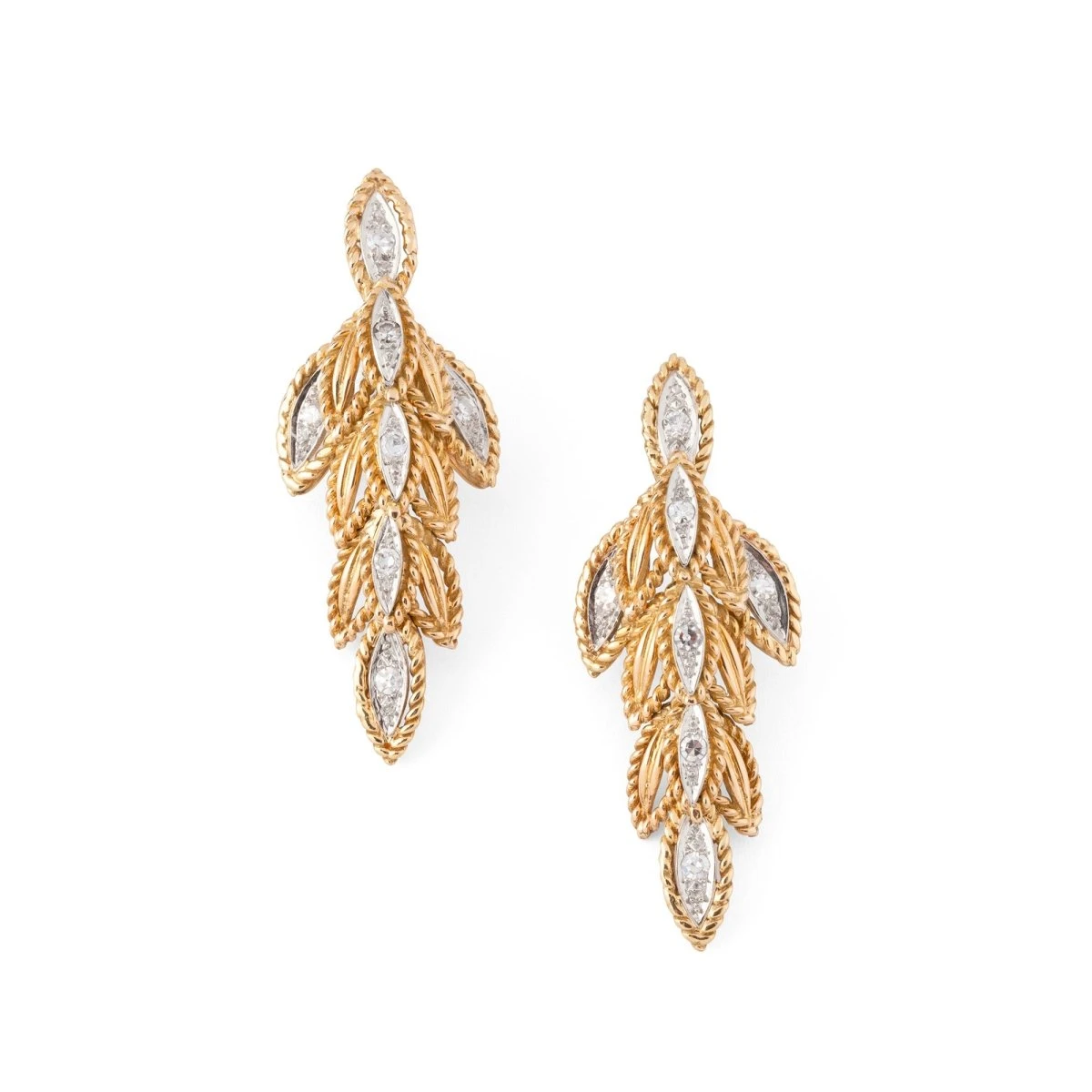 Boucles D'oreilles Pendantes Feuillages En Or Jaune Et Diamants 1 Boucles D'oreilles Pendantes Feuillages En Or Jaune Et Diamants