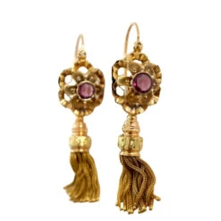 Boucles D'oreilles Pendants Or Jaune Et Rose Améthyste