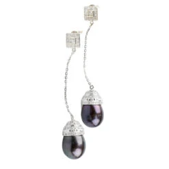 Boucles D'oreilles Perles Diamant En Or Blanc 18 Carats