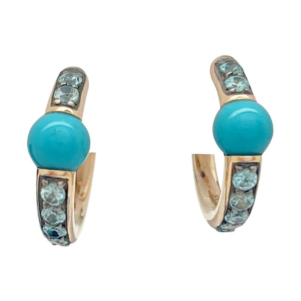 Miller Boucles D'oreilles POMELLATO "M'ama Non M'ama" En Or Rose, Zircons Et Turquoises 3 Miller Boucles D'oreilles POMELLATO "M'ama Non M'ama" En Or Rose, Zircons Et Turquoises – Image 3