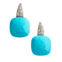 Boucles D'oreilles Pomellato Modèle Capri En Or Gris Et Turquoise