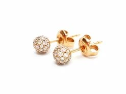 Boucles D'oreilles Puces Boules Pavées Diamants En Or Rose -Castafiore Boutique boucles doreilles puces boules pavees diamants en or rose 132093