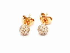 Boucles D'oreilles Puces Boules Pavées Diamants En Or Rose -Castafiore Boutique boucles doreilles puces boules pavees diamants en or rose 147534
