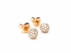 Boucles D'oreilles Puces Boules Pavées Diamants En Or Rose -Castafiore Boutique boucles doreilles puces boules pavees diamants en or rose 543400