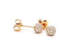 Boucles D'oreilles Puces Boules Pavées Diamants En Or Rose -Castafiore Boutique boucles doreilles puces boules pavees diamants en or rose 799403