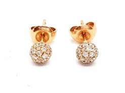 Boucles D'oreilles Puces Boules Pavées Diamants En Or Rose -Castafiore Boutique boucles doreilles puces boules pavees diamants en or rose 894590