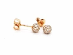Boucles D'oreilles Puces Boules Pavées Diamants En Or Rose -Castafiore Boutique boucles doreilles puces boules pavees diamants en or rose 994713