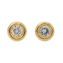 Boucles D'oreilles Puces En Or Jaune Et Diamant
