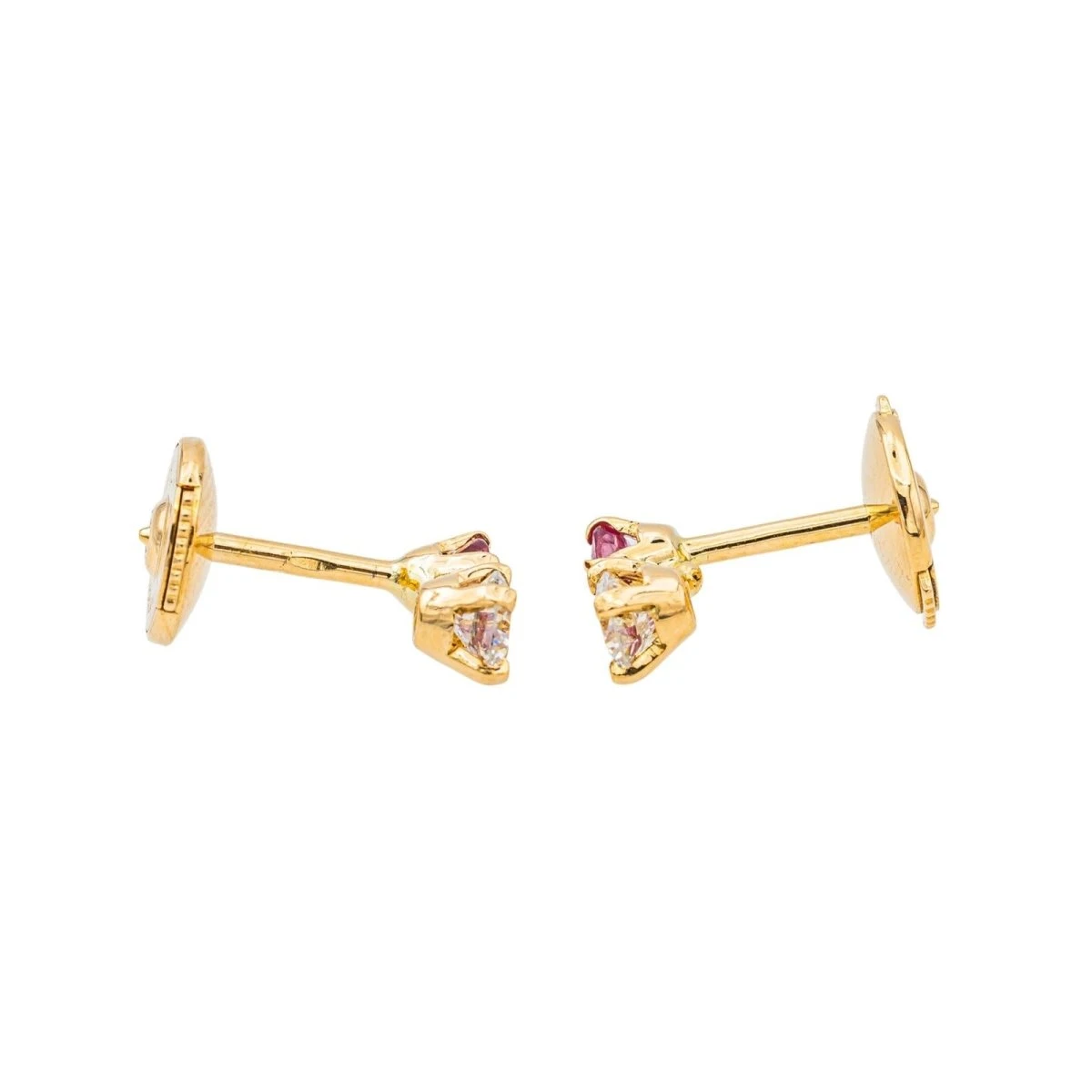 Boucles D'oreilles Puces En Or Jaune, Rubis Et Diamants 7 Boucles D'oreilles Puces En Or Jaune, Rubis Et Diamants – Image 7