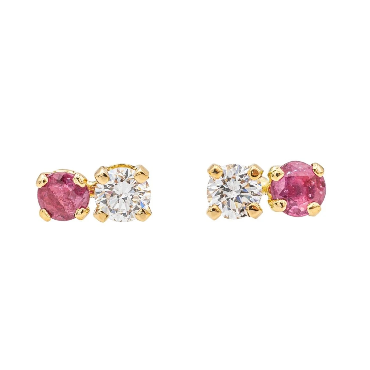 Boucles D'oreilles Puces En Or Jaune, Rubis Et Diamants 5 Boucles D'oreilles Puces En Or Jaune, Rubis Et Diamants – Image 5