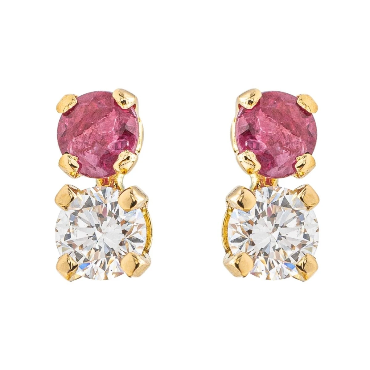 Boucles D'oreilles Puces En Or Jaune, Rubis Et Diamants 1 Boucles D'oreilles Puces En Or Jaune, Rubis Et Diamants